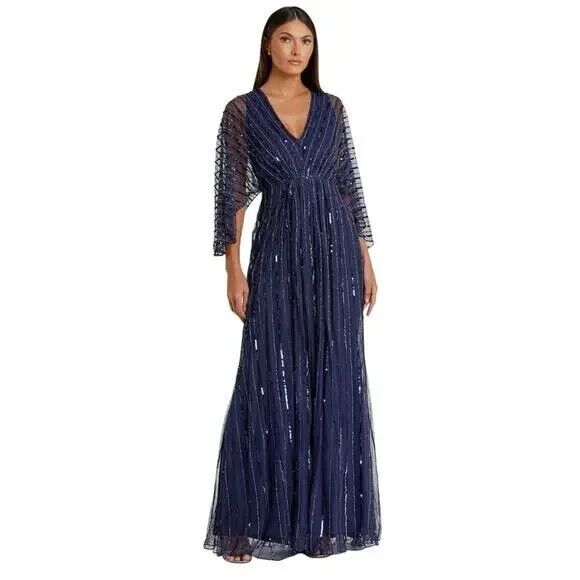 Mac Duggal Navy Blue Sequin Maxi Dress - Picture 2 of 8